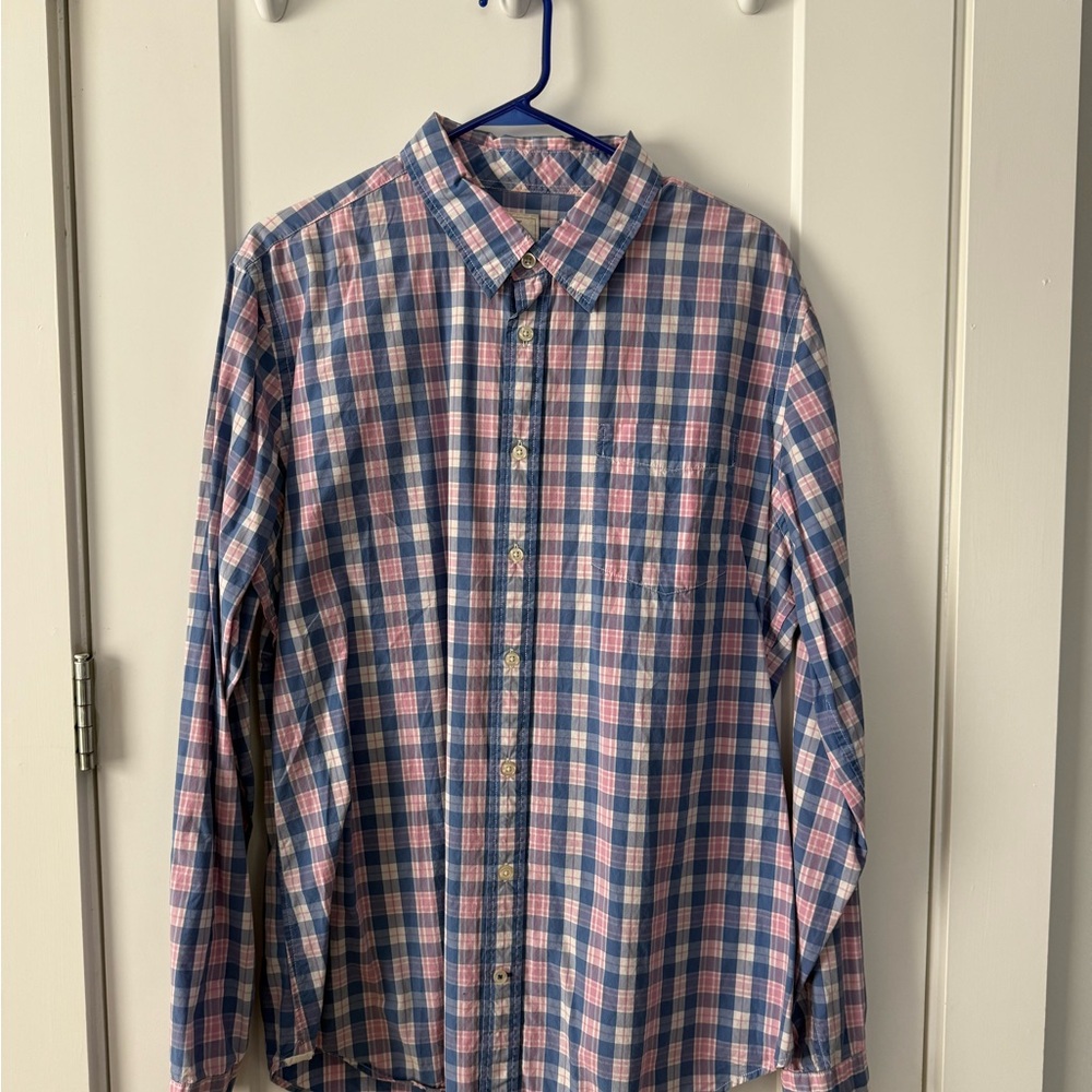 Men's Blue and Pink Checkered Shirt